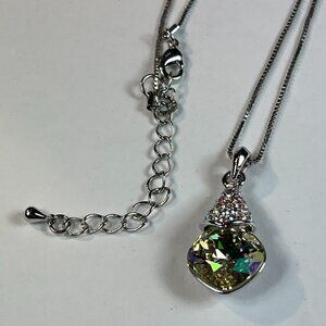 Swarovski Elements Briolette Aurora Borealis White Gold Plated Box Chain